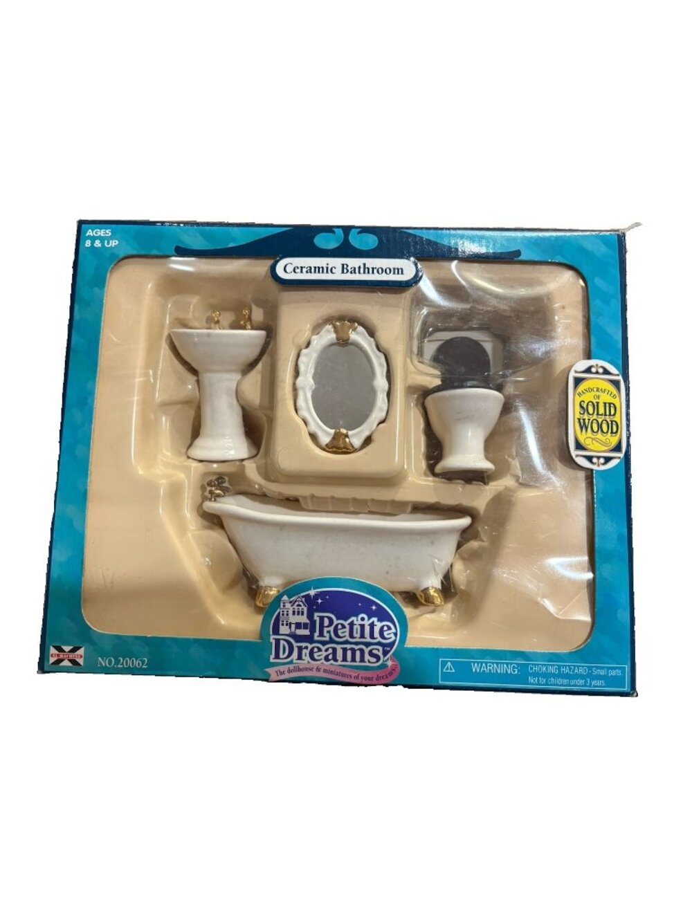 Petite Dreams Ceramic Bathroom Accessory Set Vintage Dollhouse Miniature New